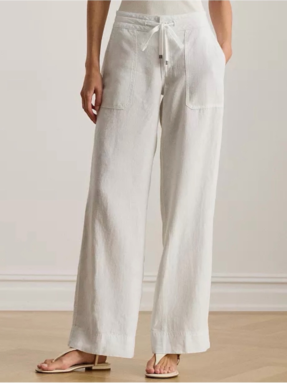 Ralph Lauren White 100% Linen Pants with Elastic Drawstring Waist - Picture 5 of 11